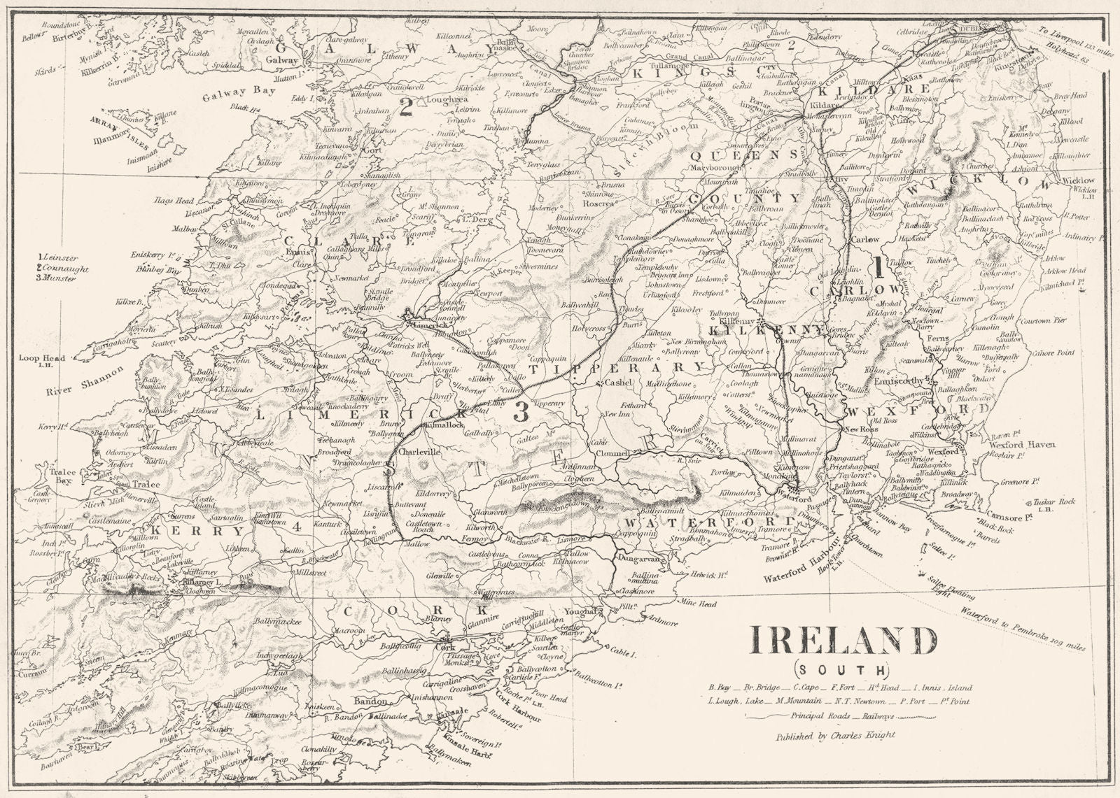 IRELAND. Ireland (South)  1850 old antique vintage map plan chart
